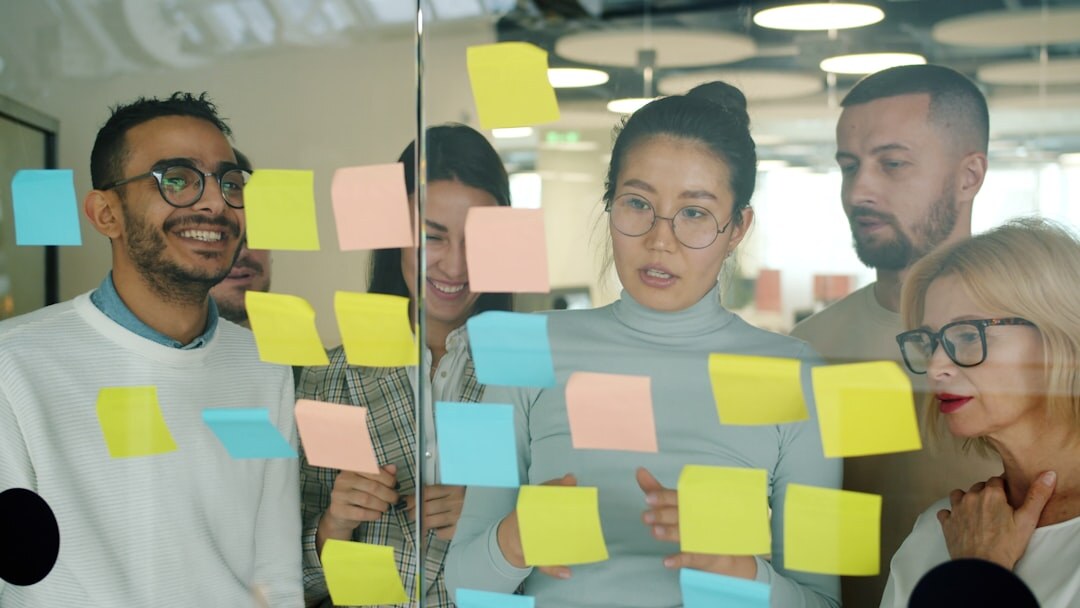 Colorful editorial brainstorming session with sticky notes